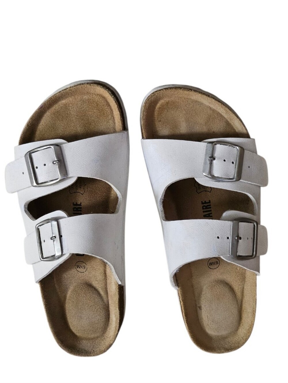 Cushionaire SZ6.5 White Lane Cork Footbed Double Buckle Strap Sandals
